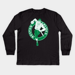 Boston Celtics Mascot Fan art green line Kids Long Sleeve T-Shirt